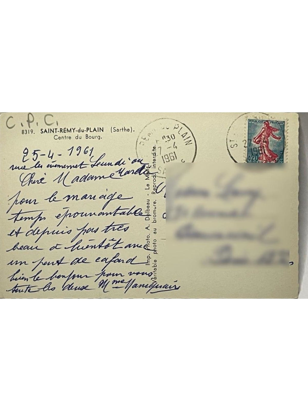 Verso de la carte postale