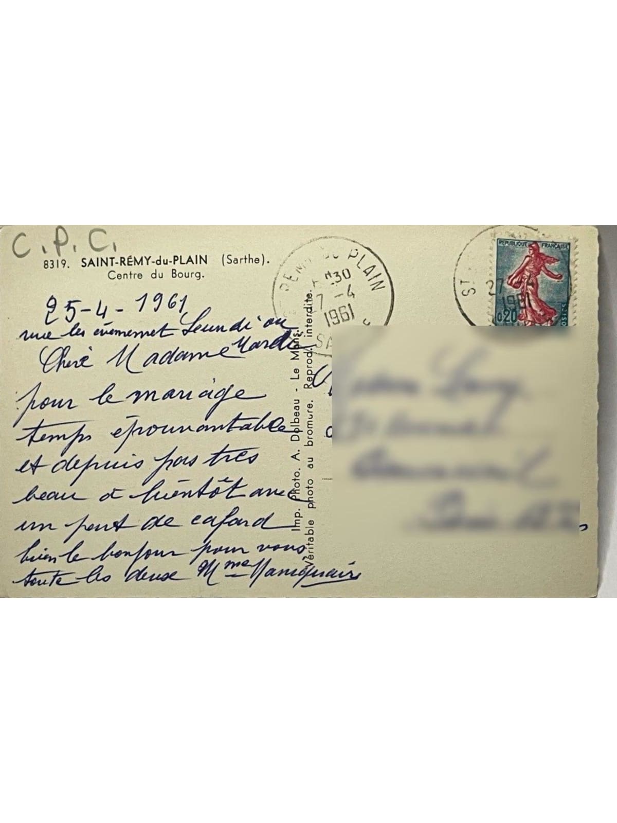 Verso de la carte postale