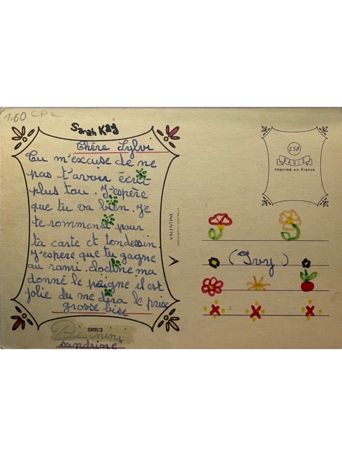 Verso de la carte postale