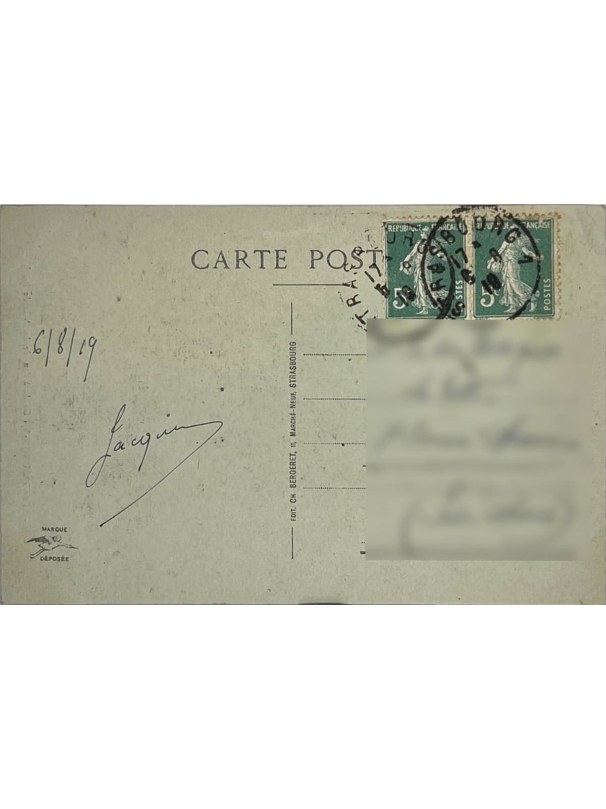 Verso de la carte postale