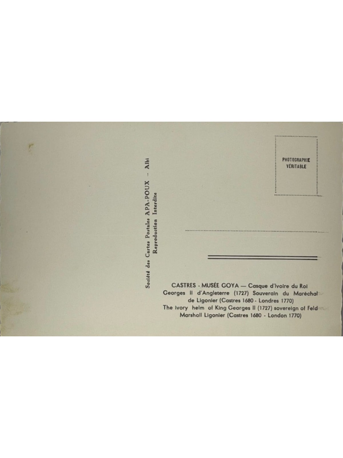 Verso de la carte postale