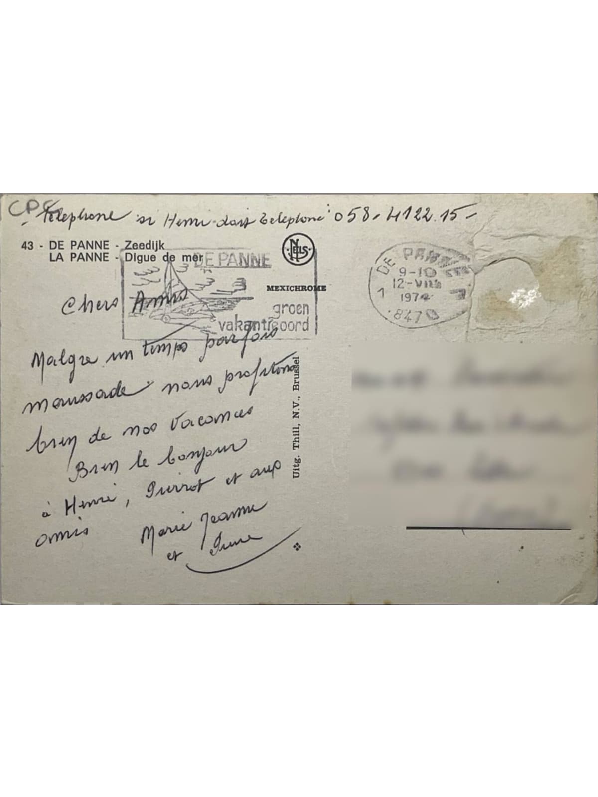 Verso de la carte postale