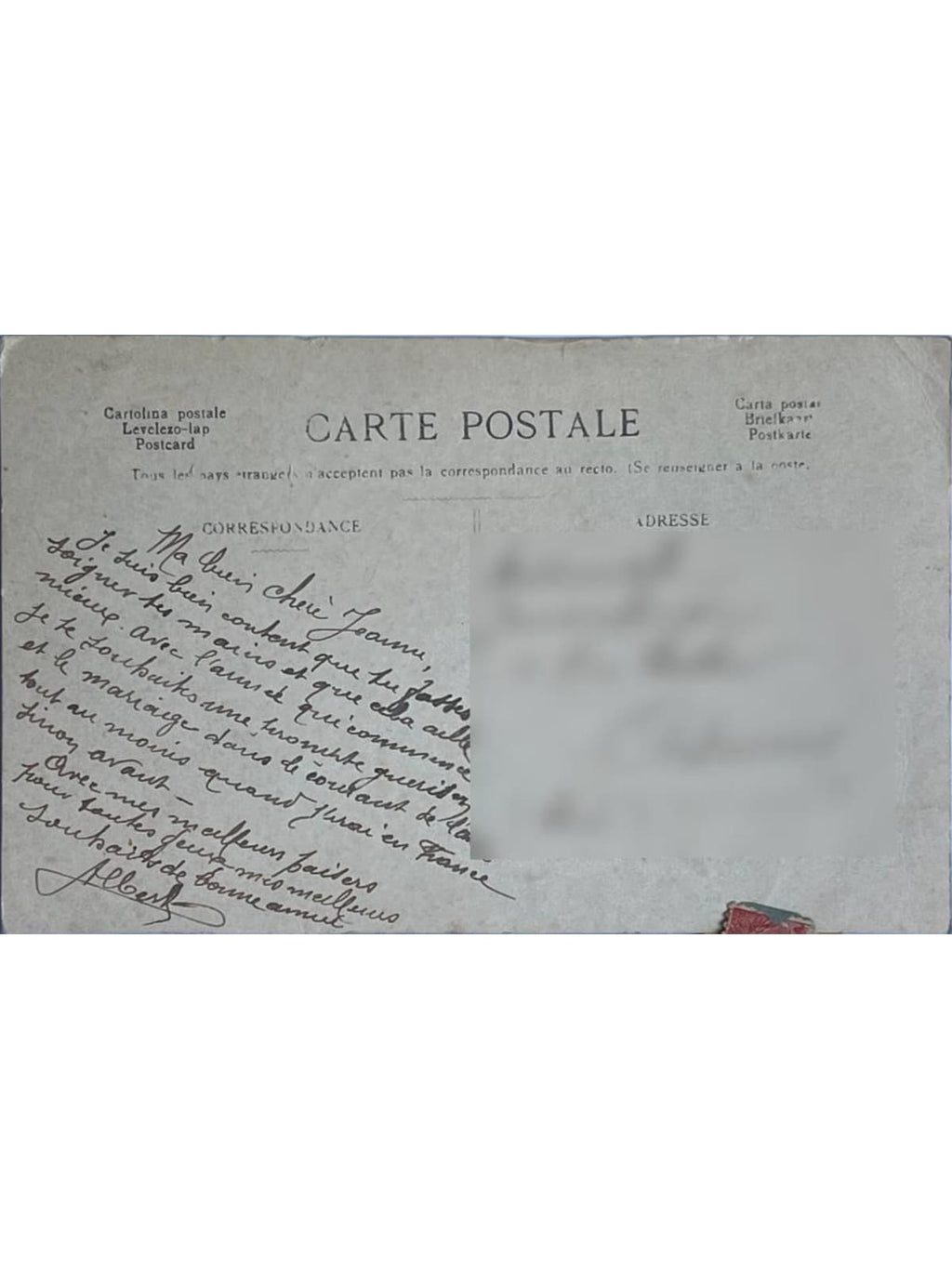 Verso de la carte postale