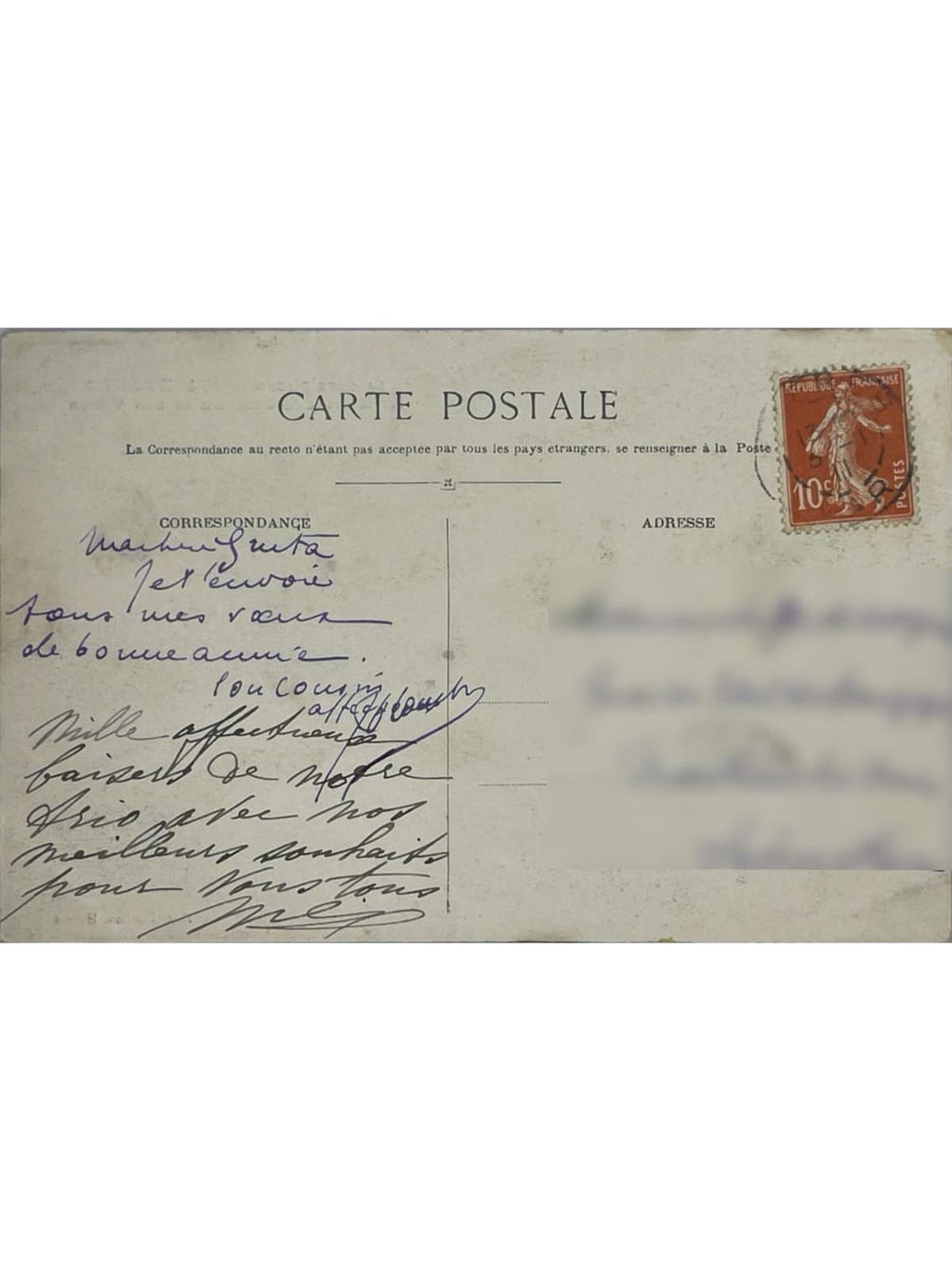 Verso de la carte postale