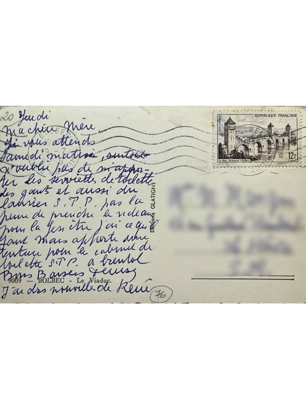 Verso de la carte postale