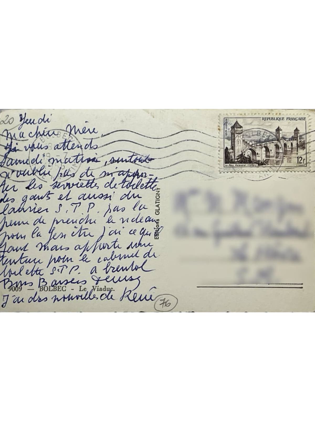Verso de la carte postale