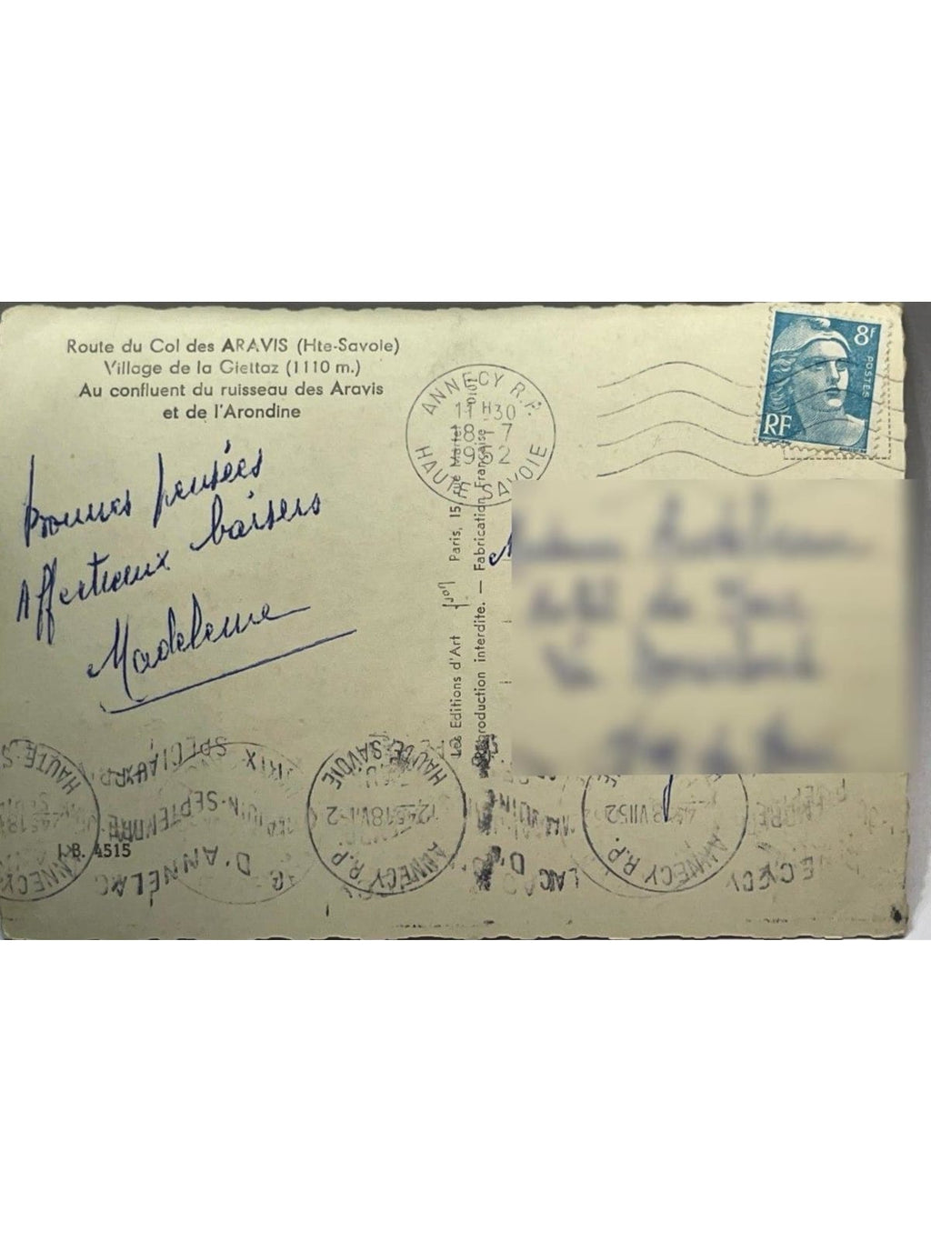Verso de la carte postale