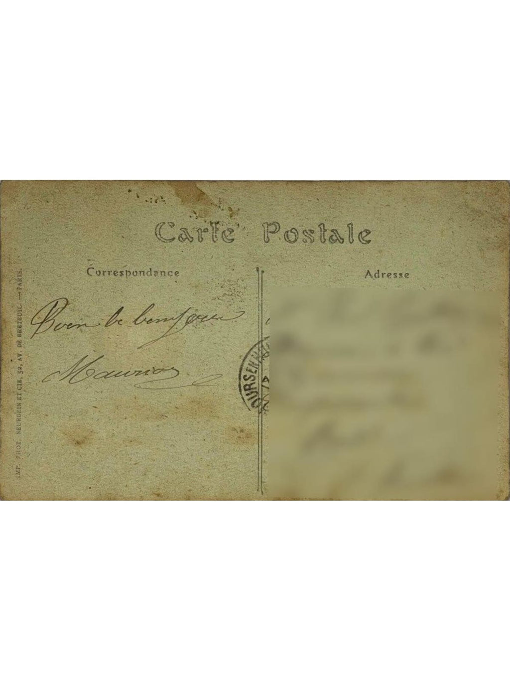 Verso de la carte postale