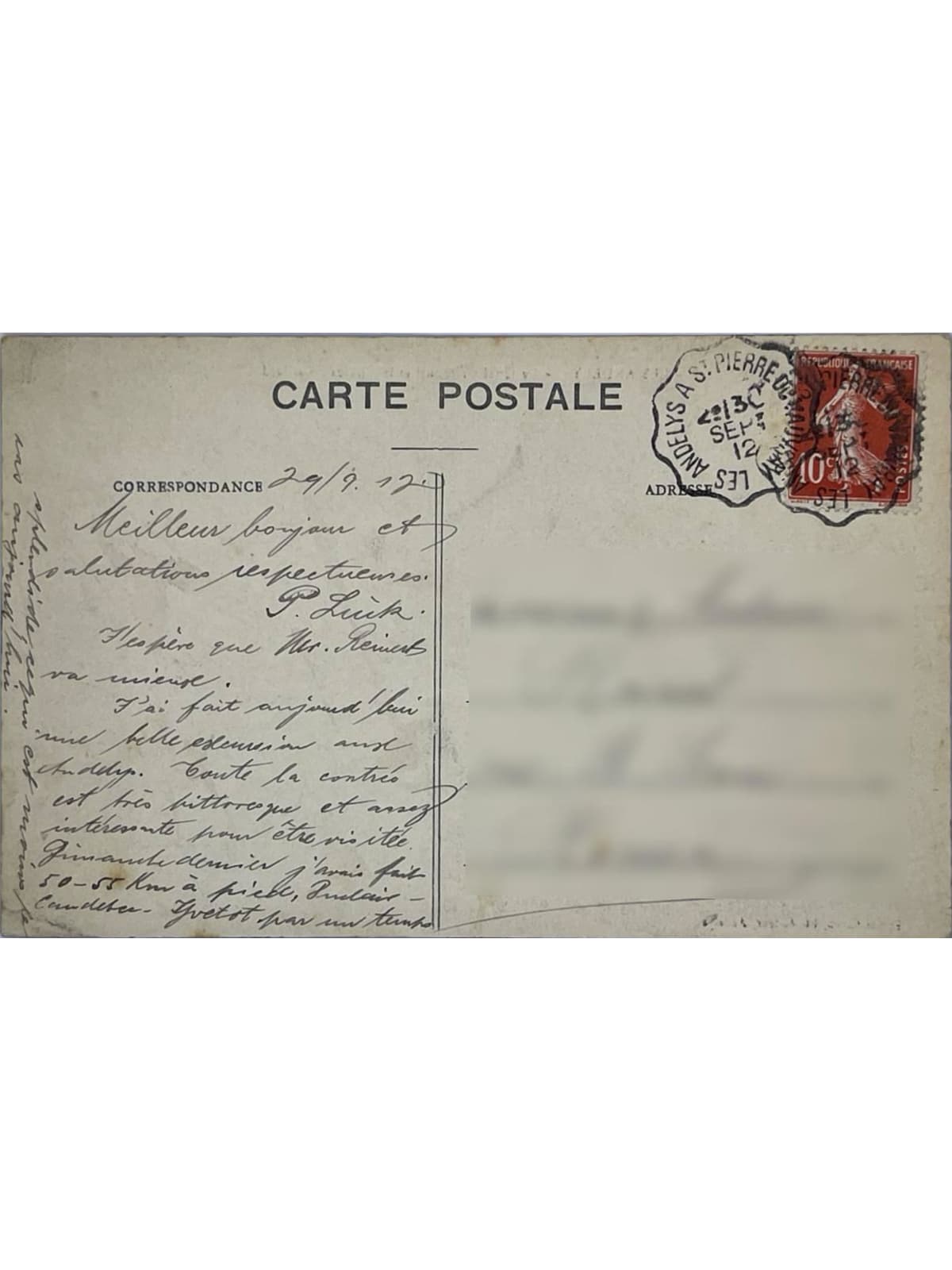 Verso de la carte postale