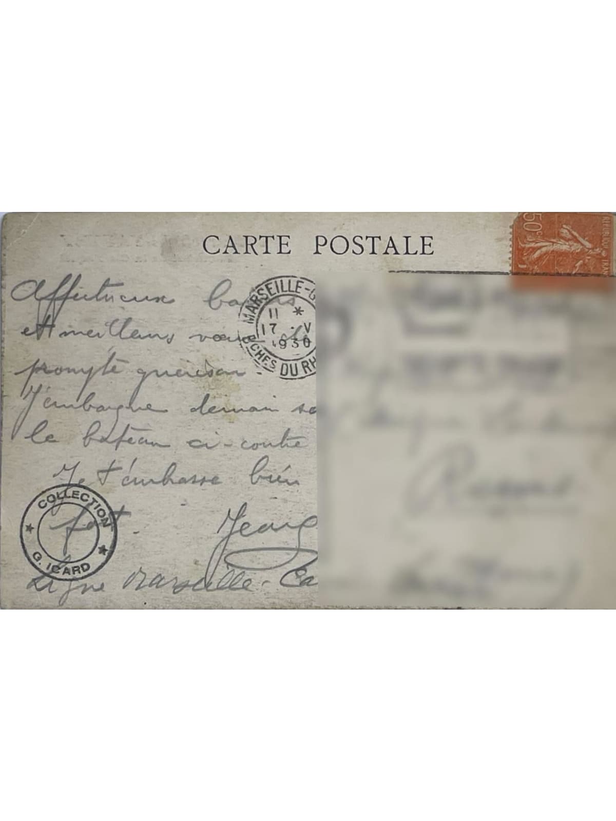 Verso de la carte postale