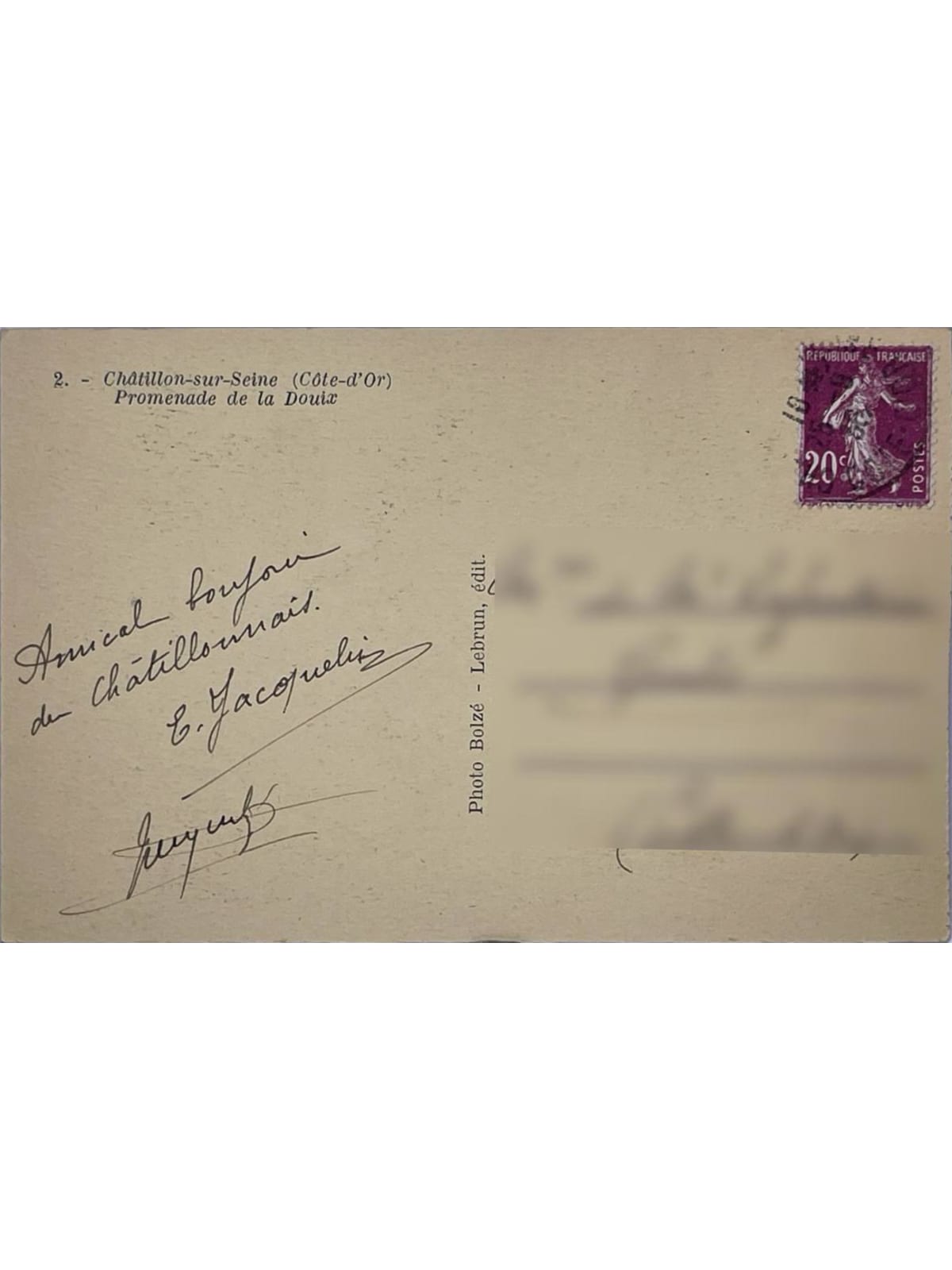 Verso de la carte postale