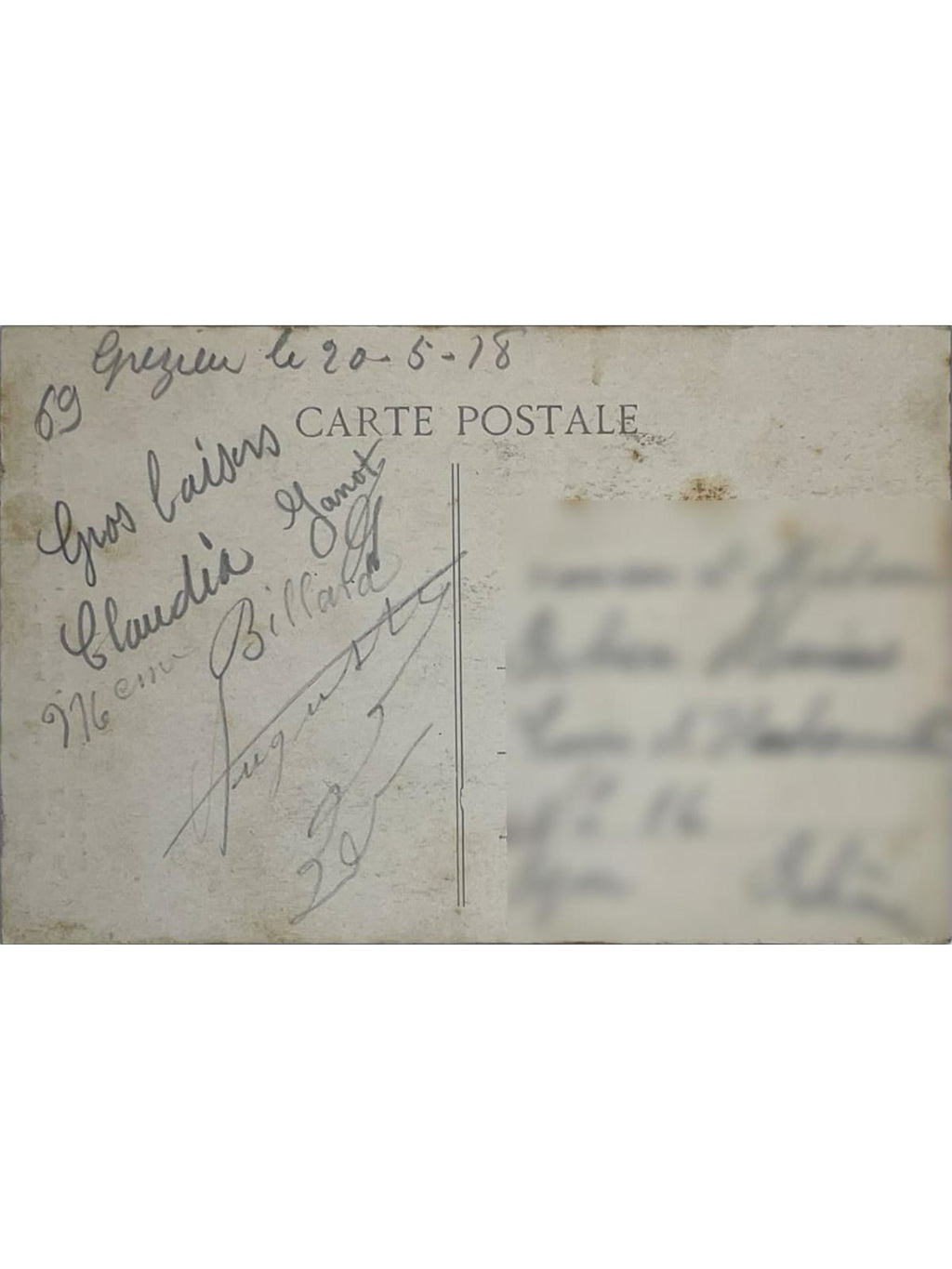 Verso de la carte postale