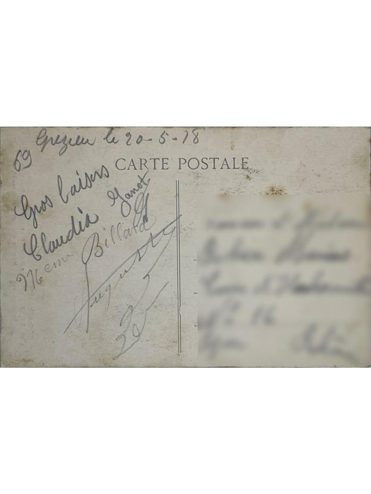 Verso de la carte postale