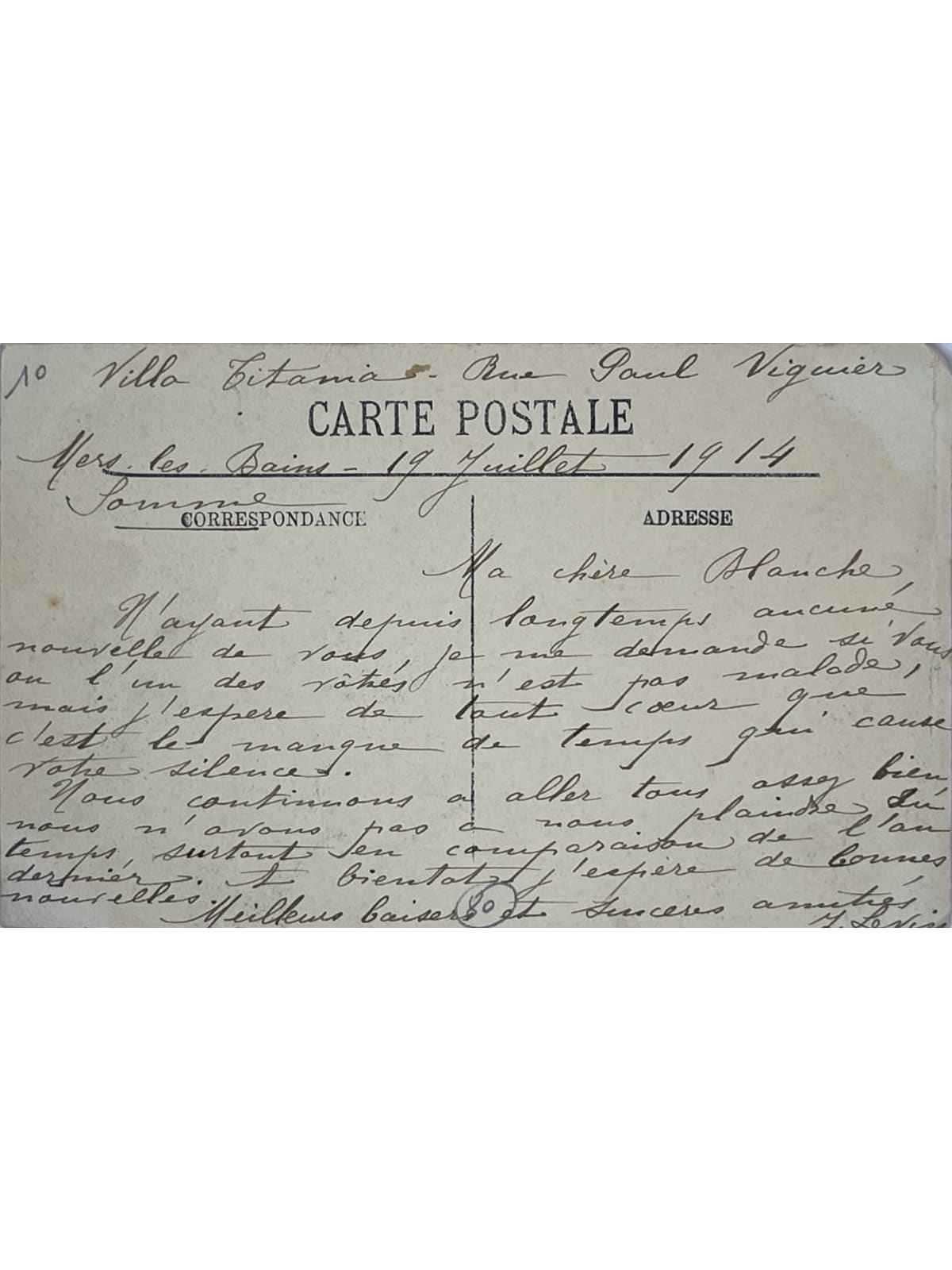 Verso de la carte postale
