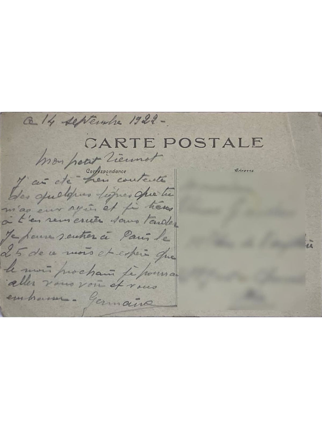 Verso de la carte postale