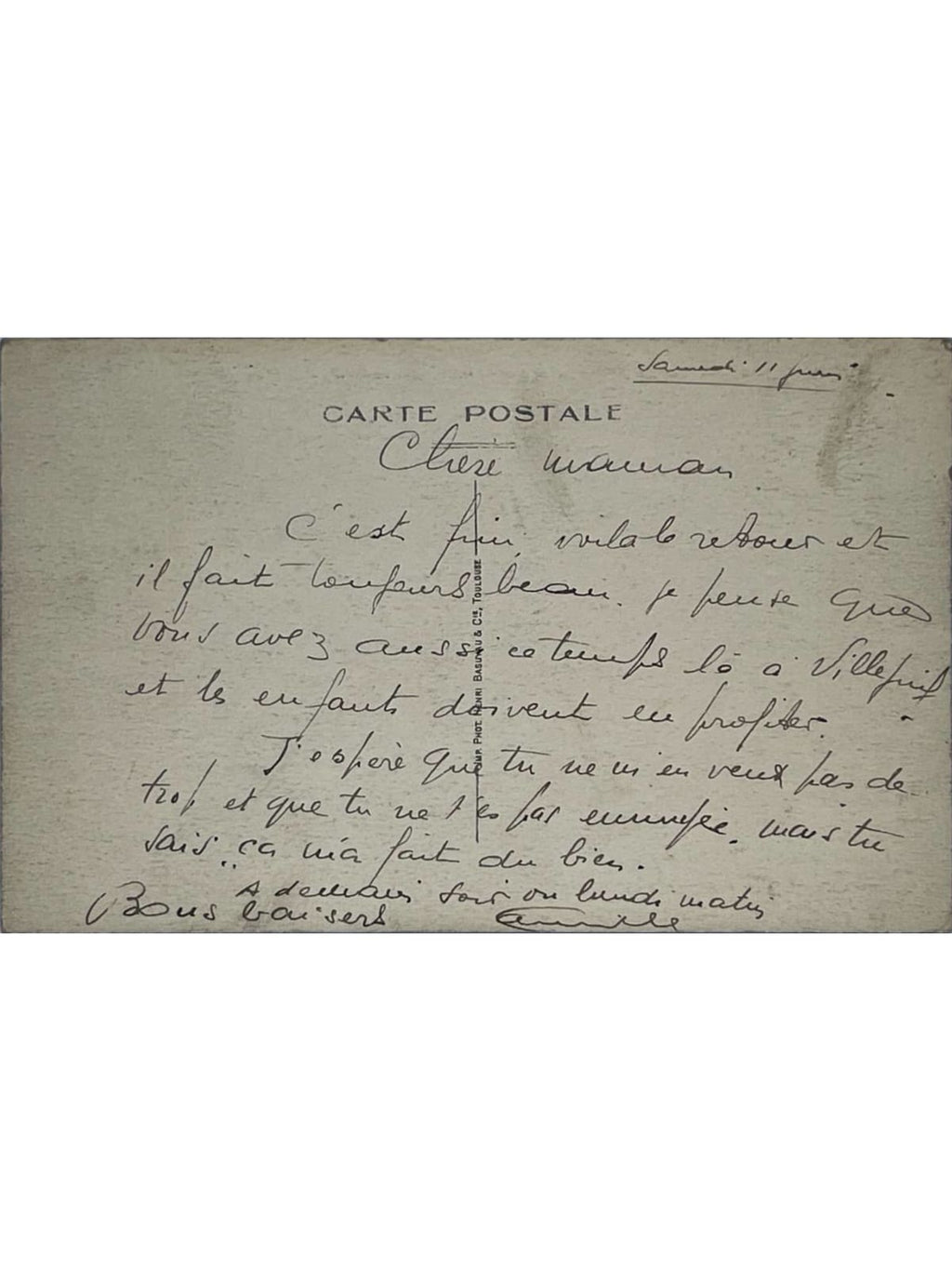Verso de la carte postale