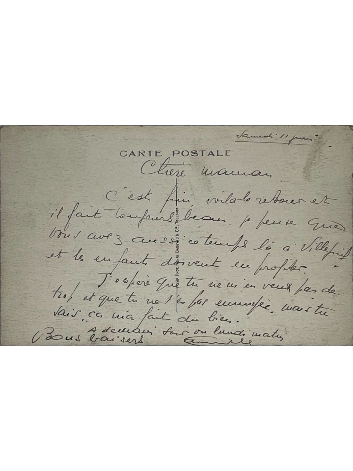 Verso de la carte postale