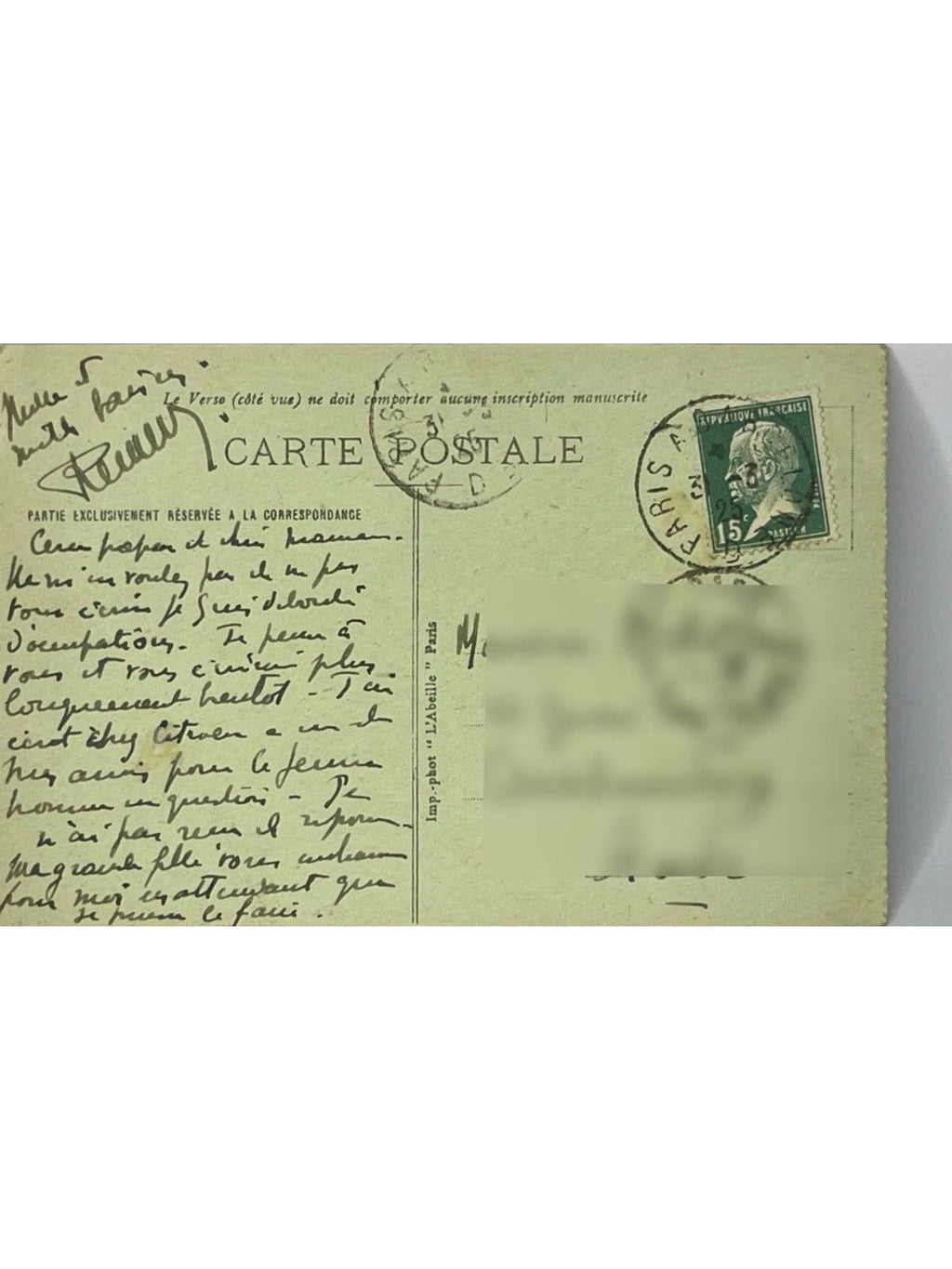 Verso de la carte postale
