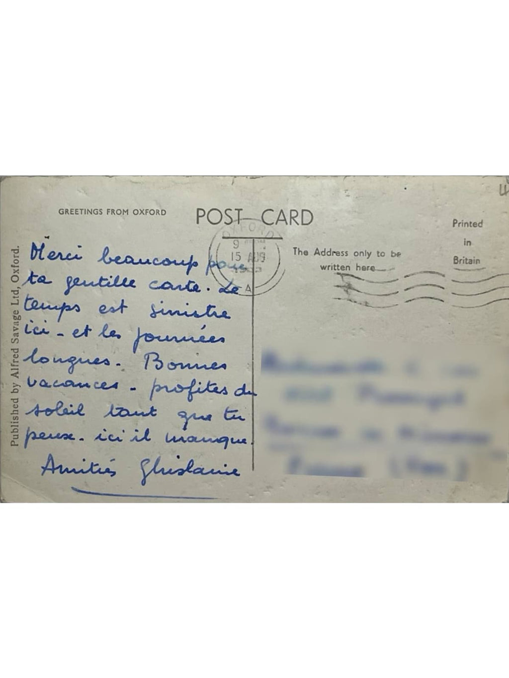 Verso de la carte postale