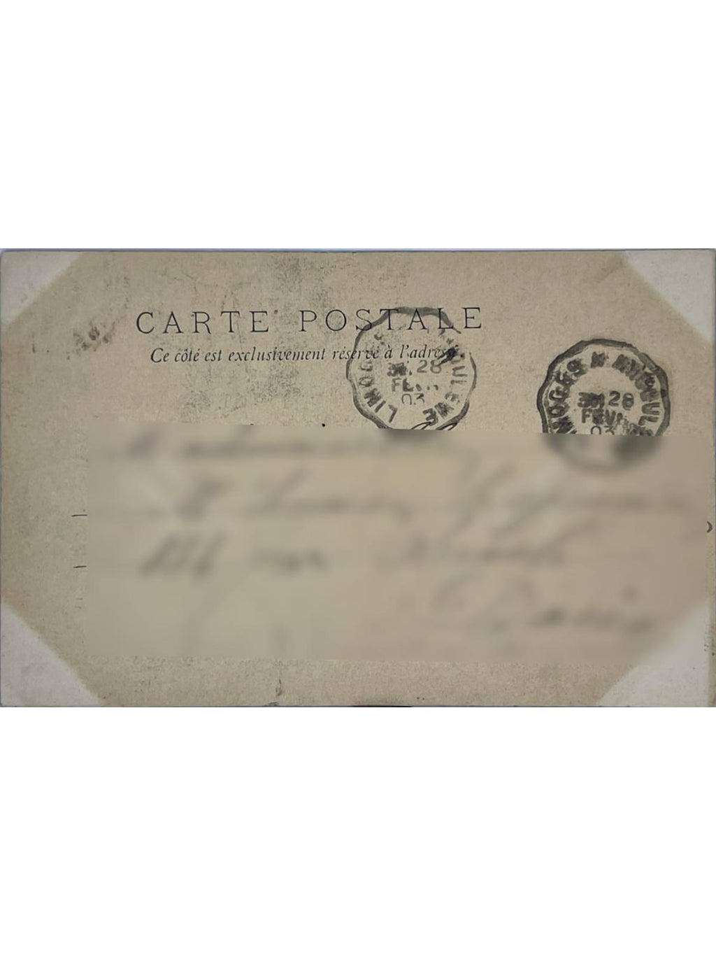 Verso de la carte postale