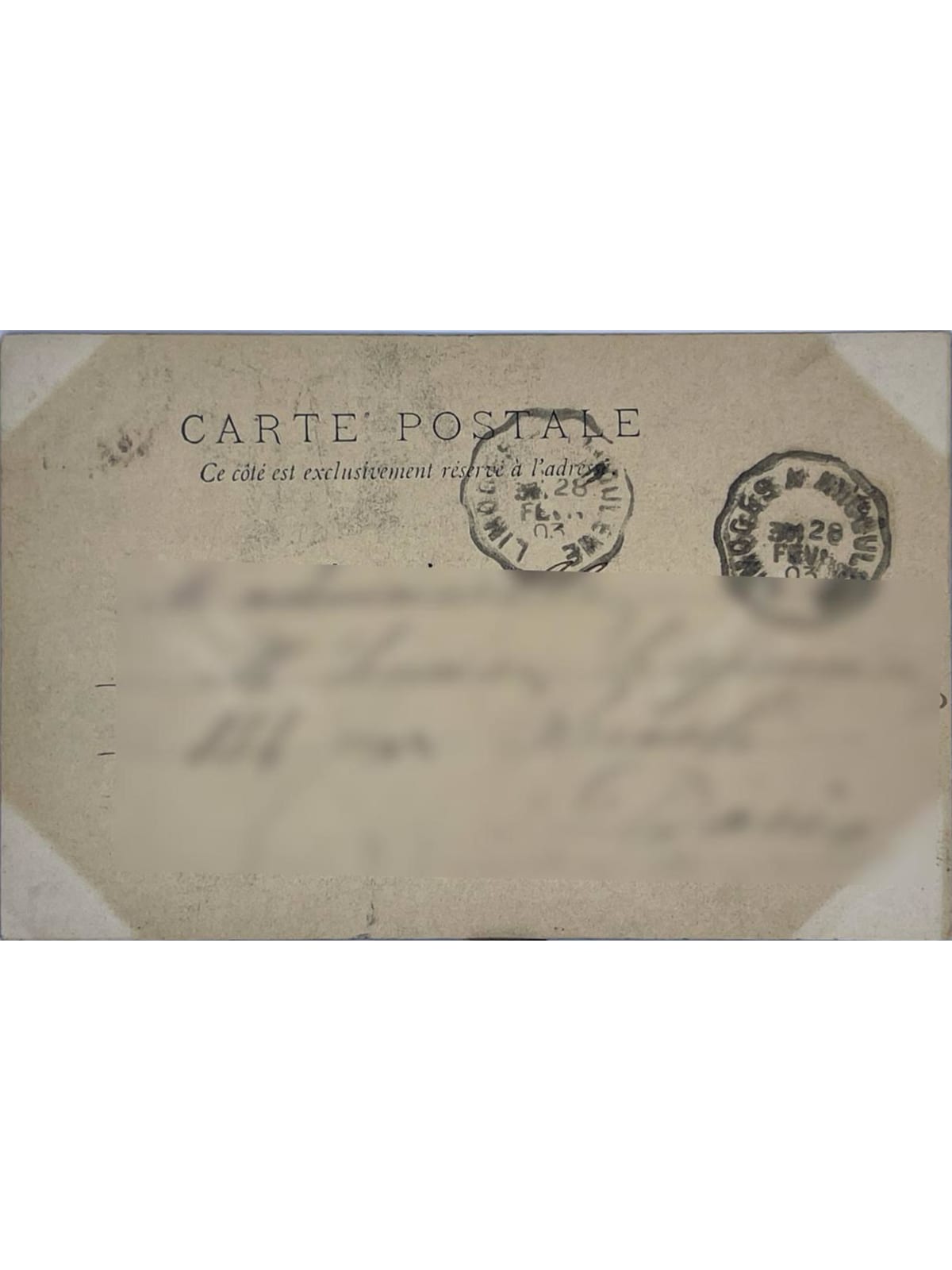 Verso de la carte postale