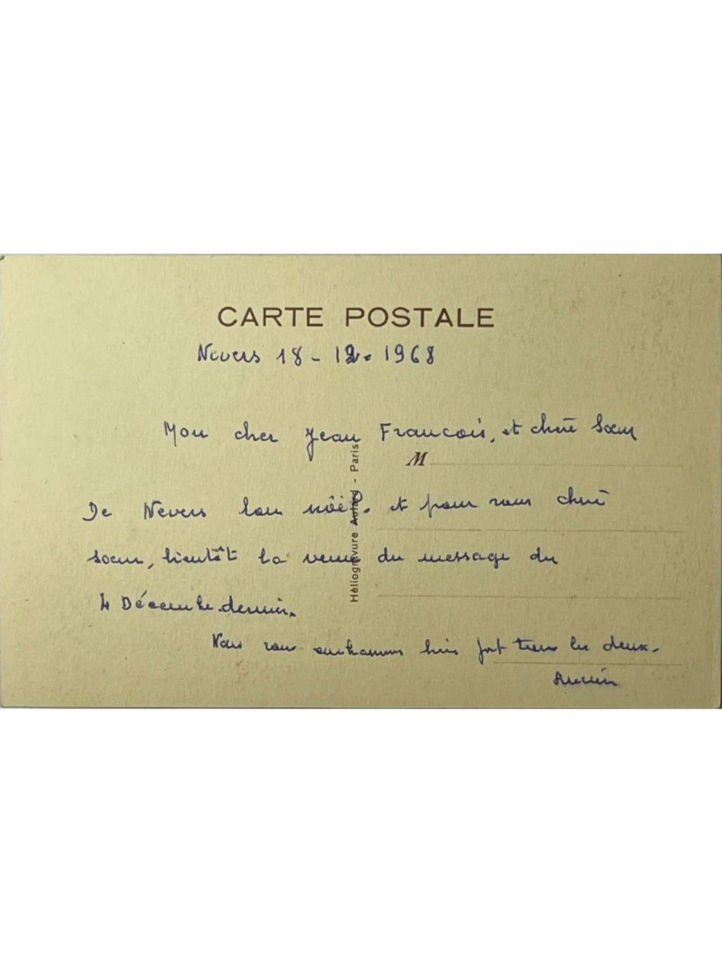 Verso de la carte postale