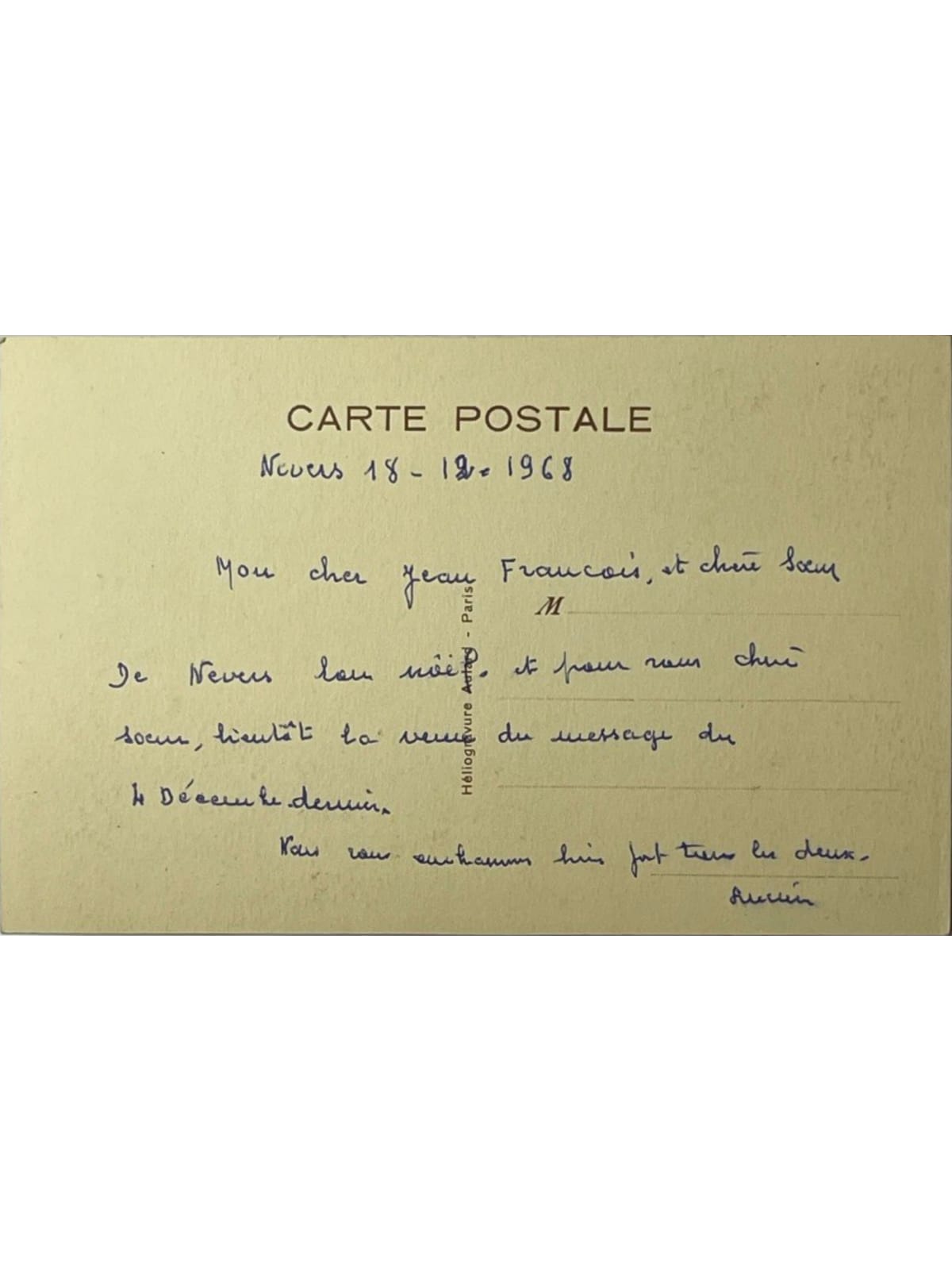 Verso de la carte postale
