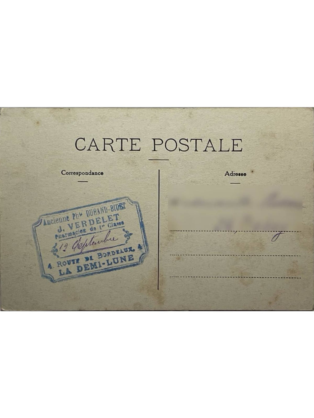 Verso de la carte postale