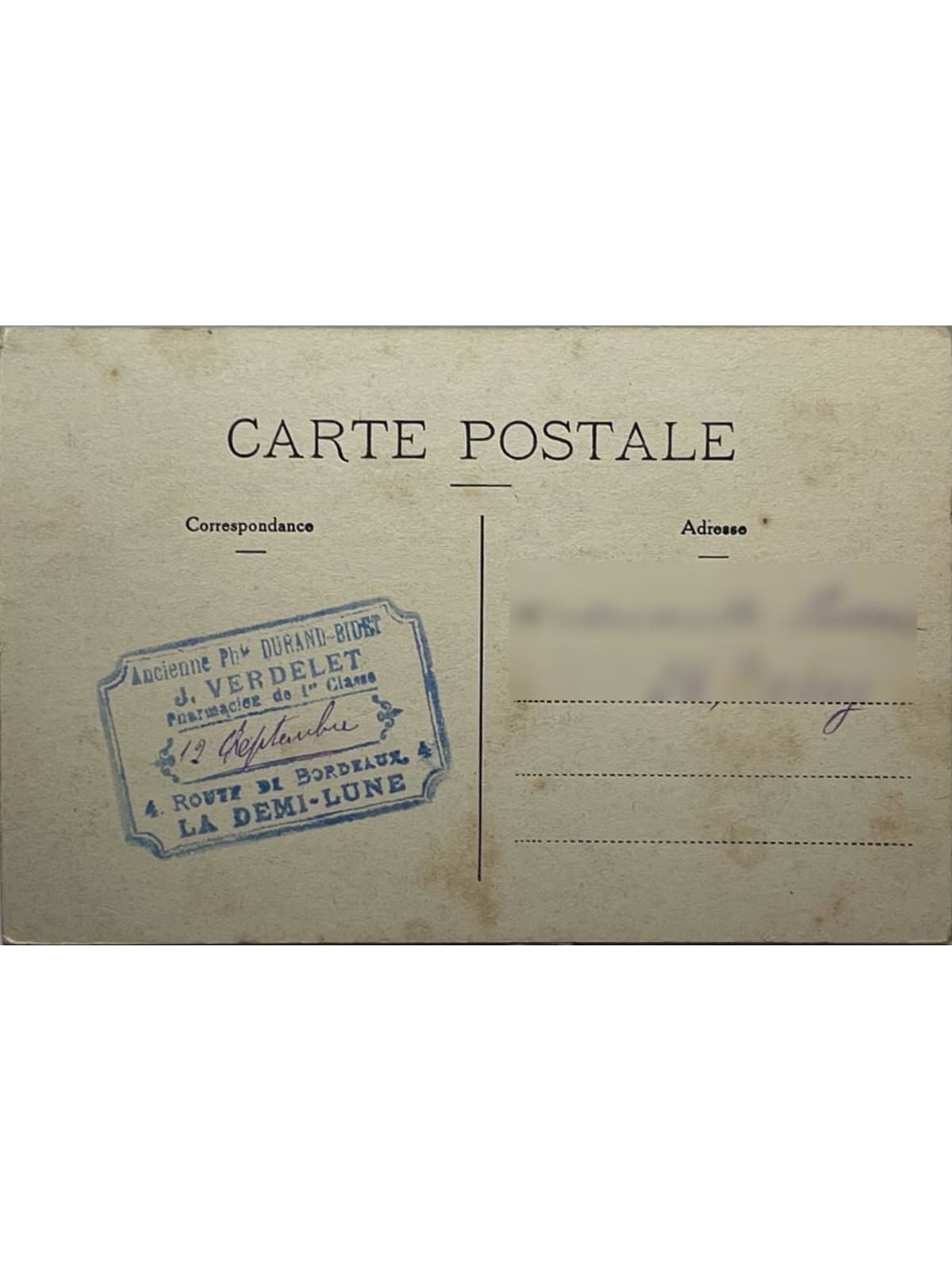 Verso de la carte postale