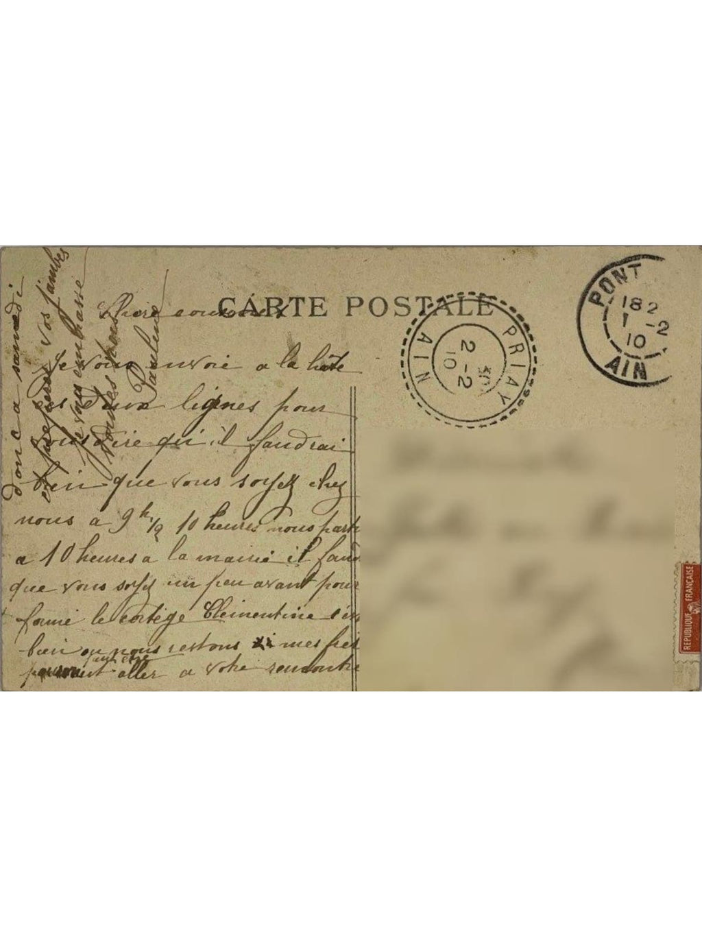 Verso de la carte postale