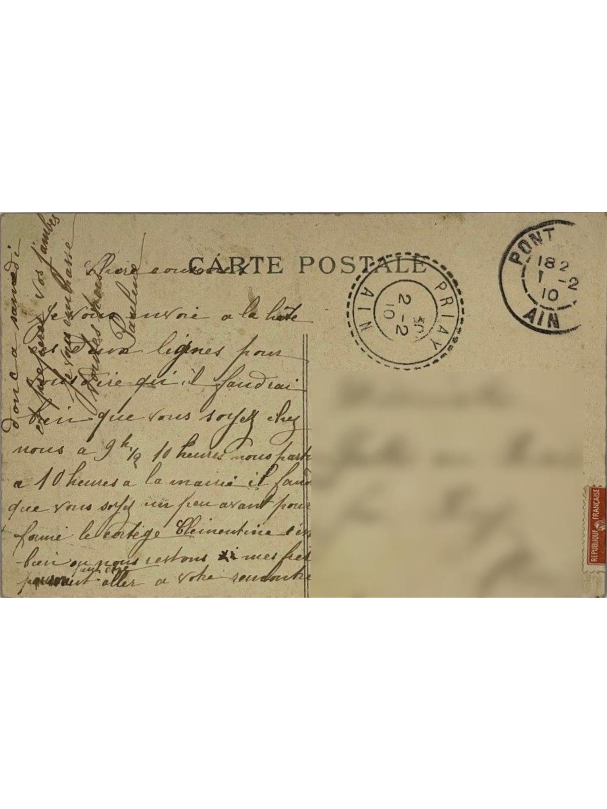 Verso de la carte postale