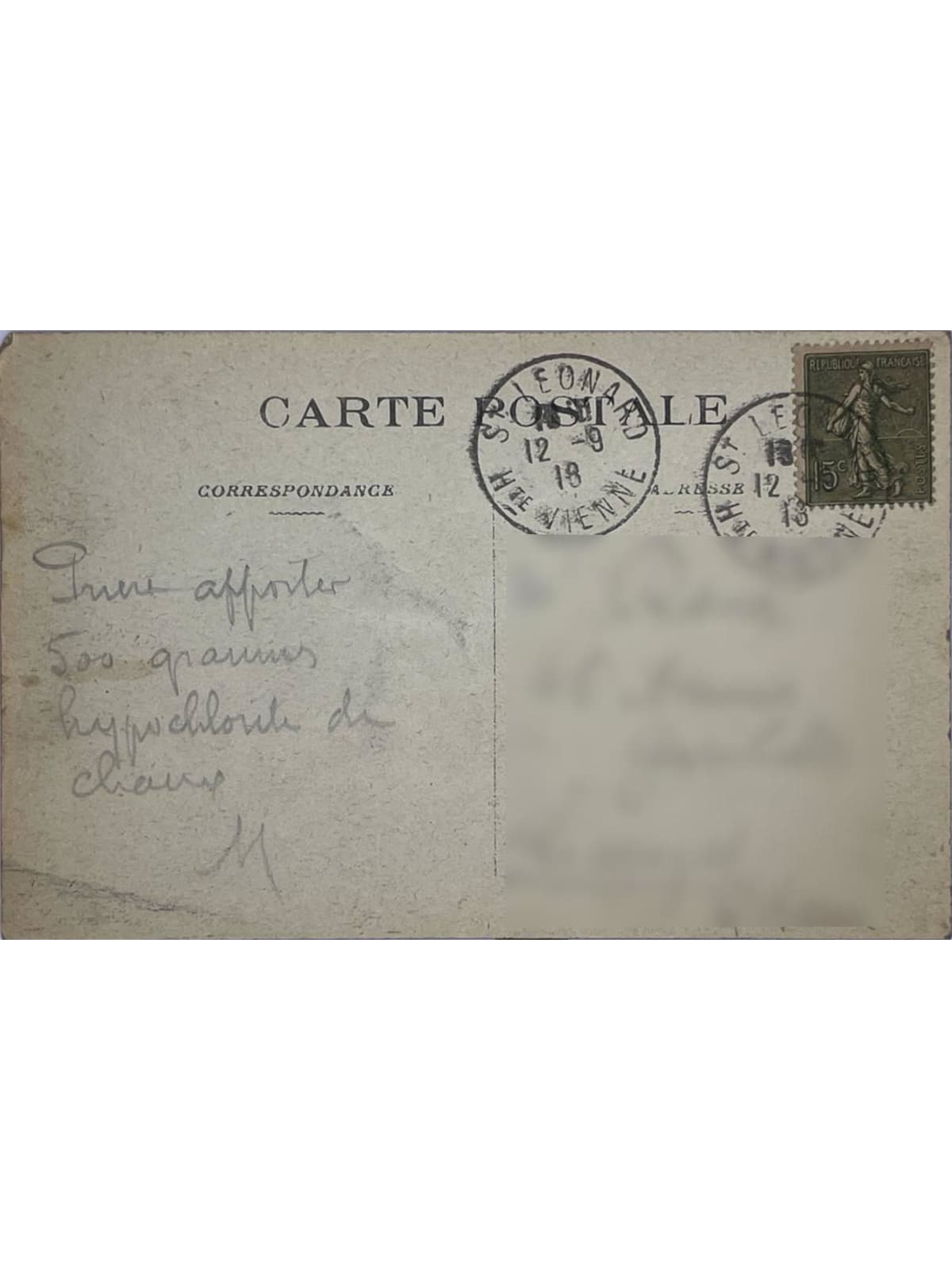 Verso de la carte postale