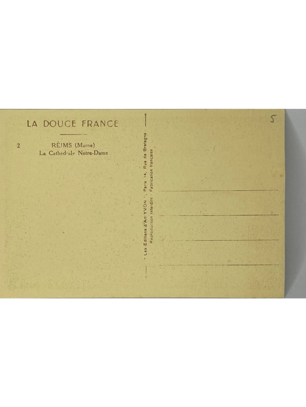 Verso de la carte postale
