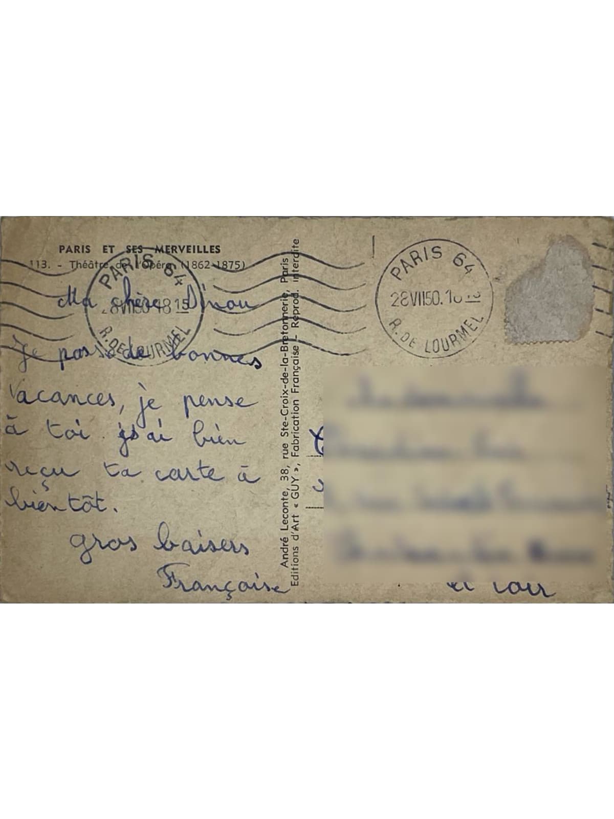 Verso de la carte postale