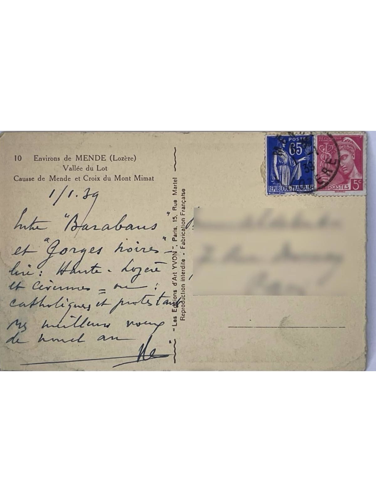 Verso de la carte postale