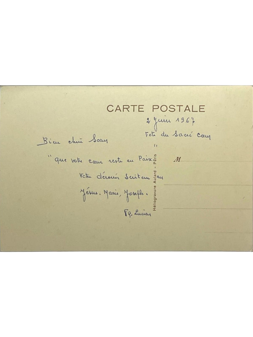 Verso de la carte postale