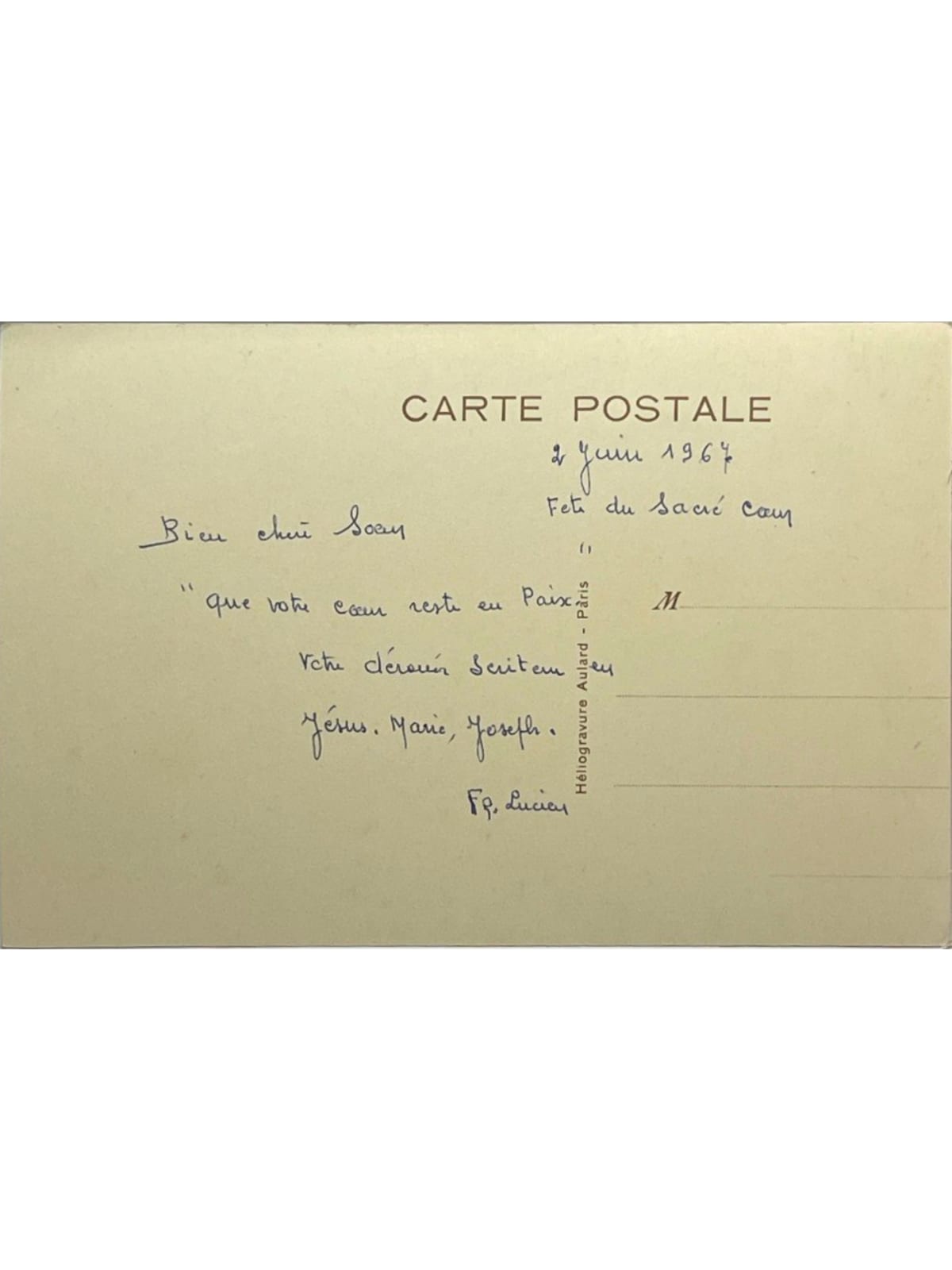 Verso de la carte postale