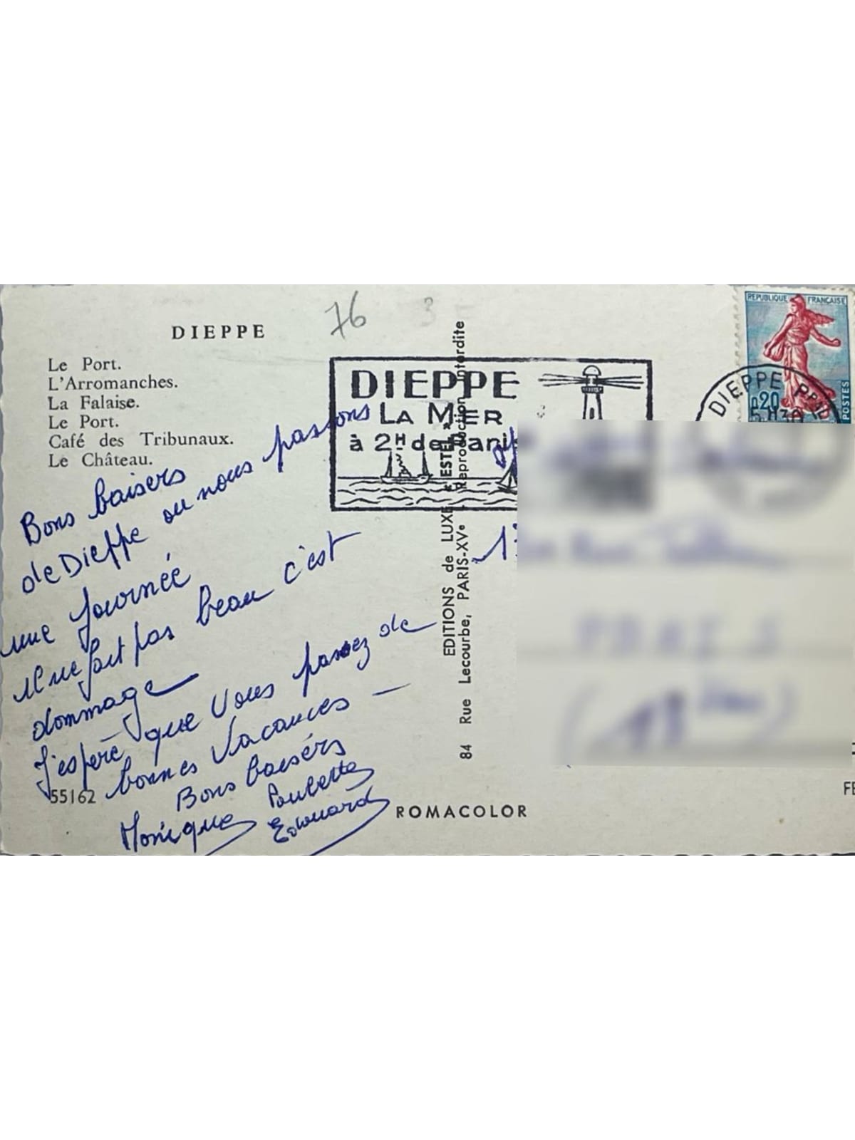 Verso de la carte postale