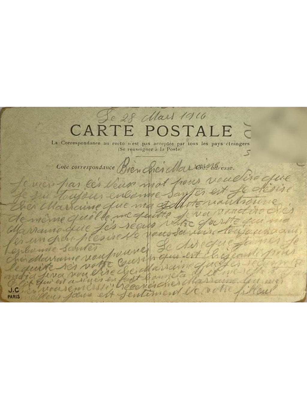 Verso de la carte postale