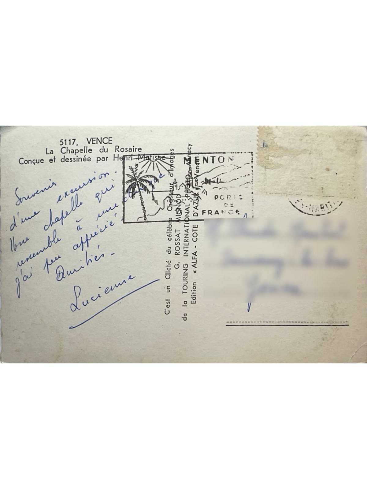 Verso de la carte postale