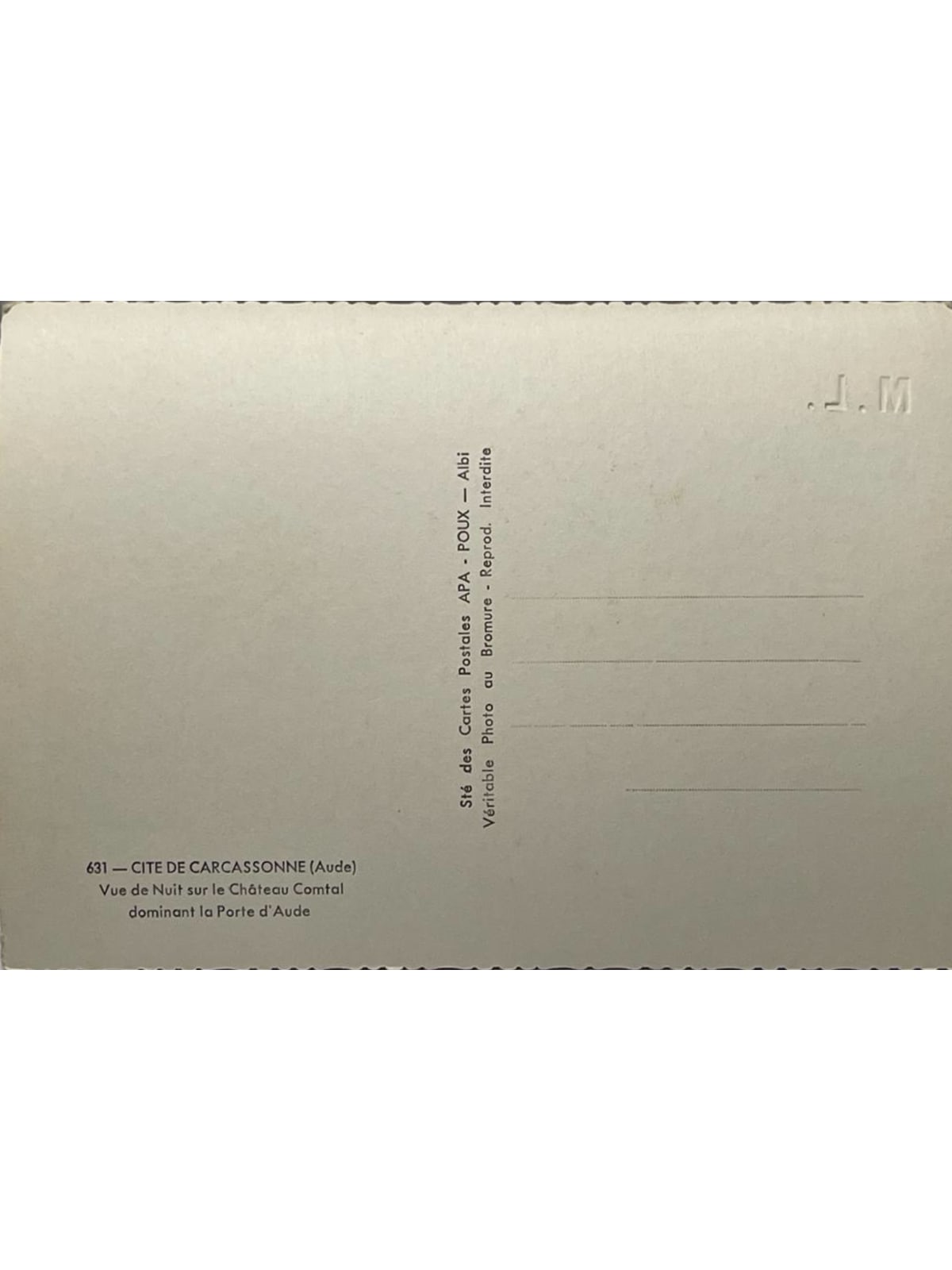 Verso de la carte postale