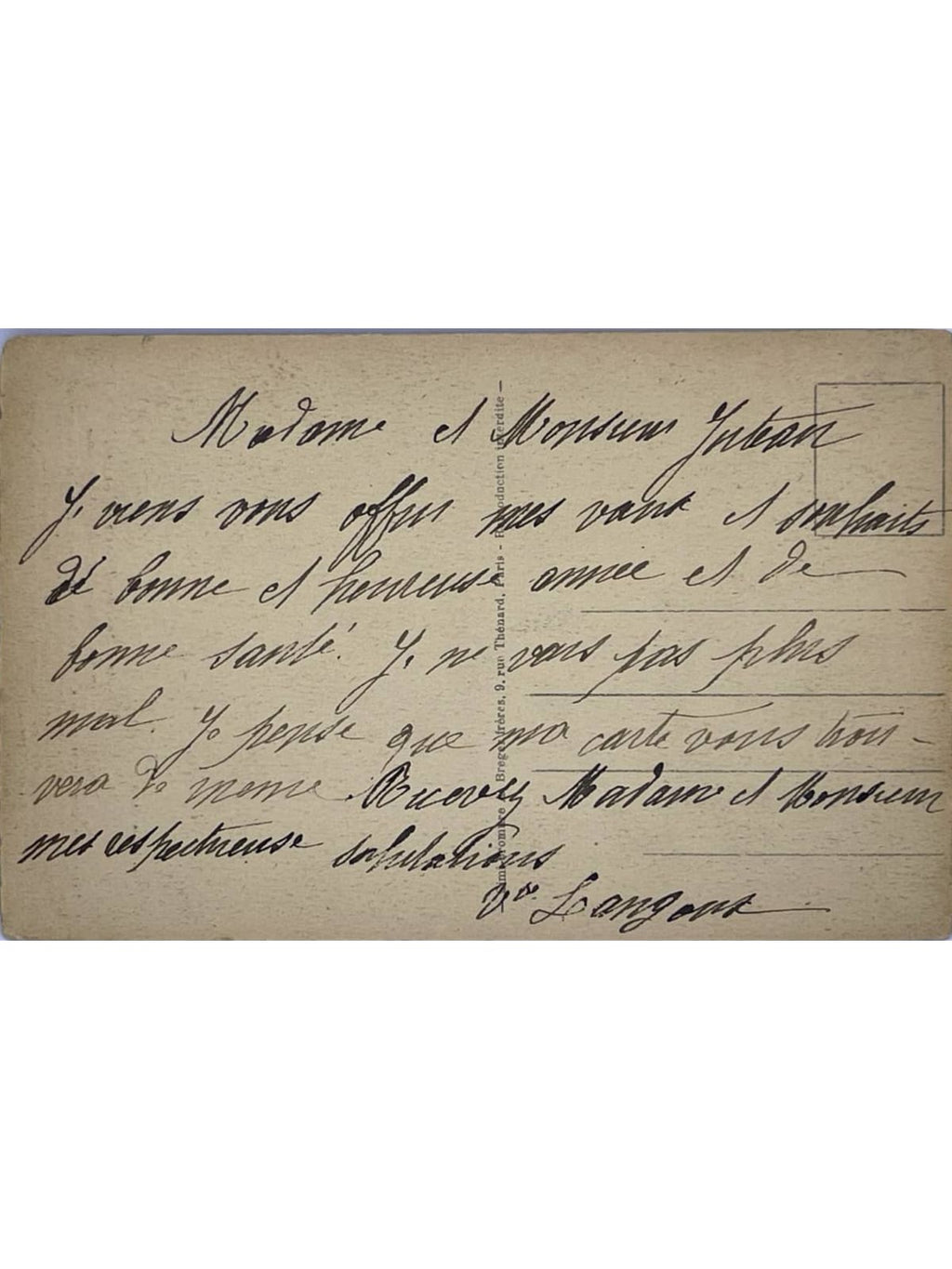 Verso de la carte postale