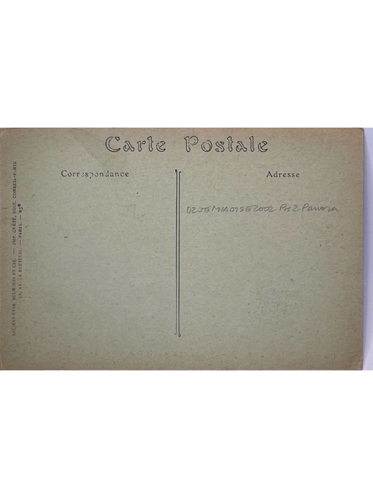 Verso de la carte postale