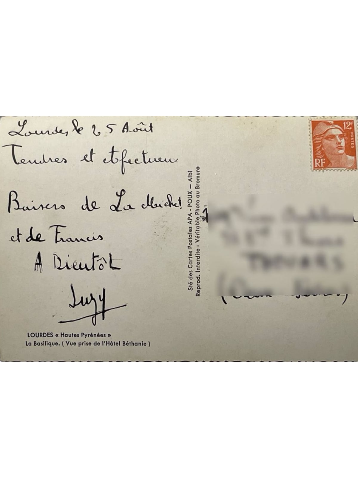 Verso de la carte postale