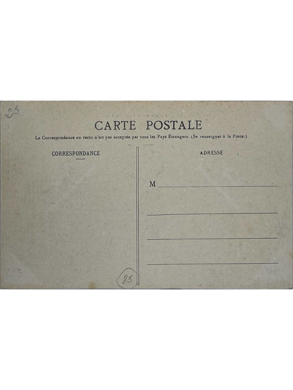 Verso de la carte postale
