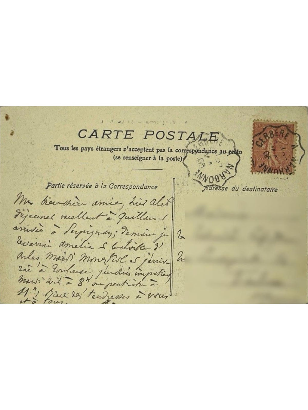 Verso de la carte postale