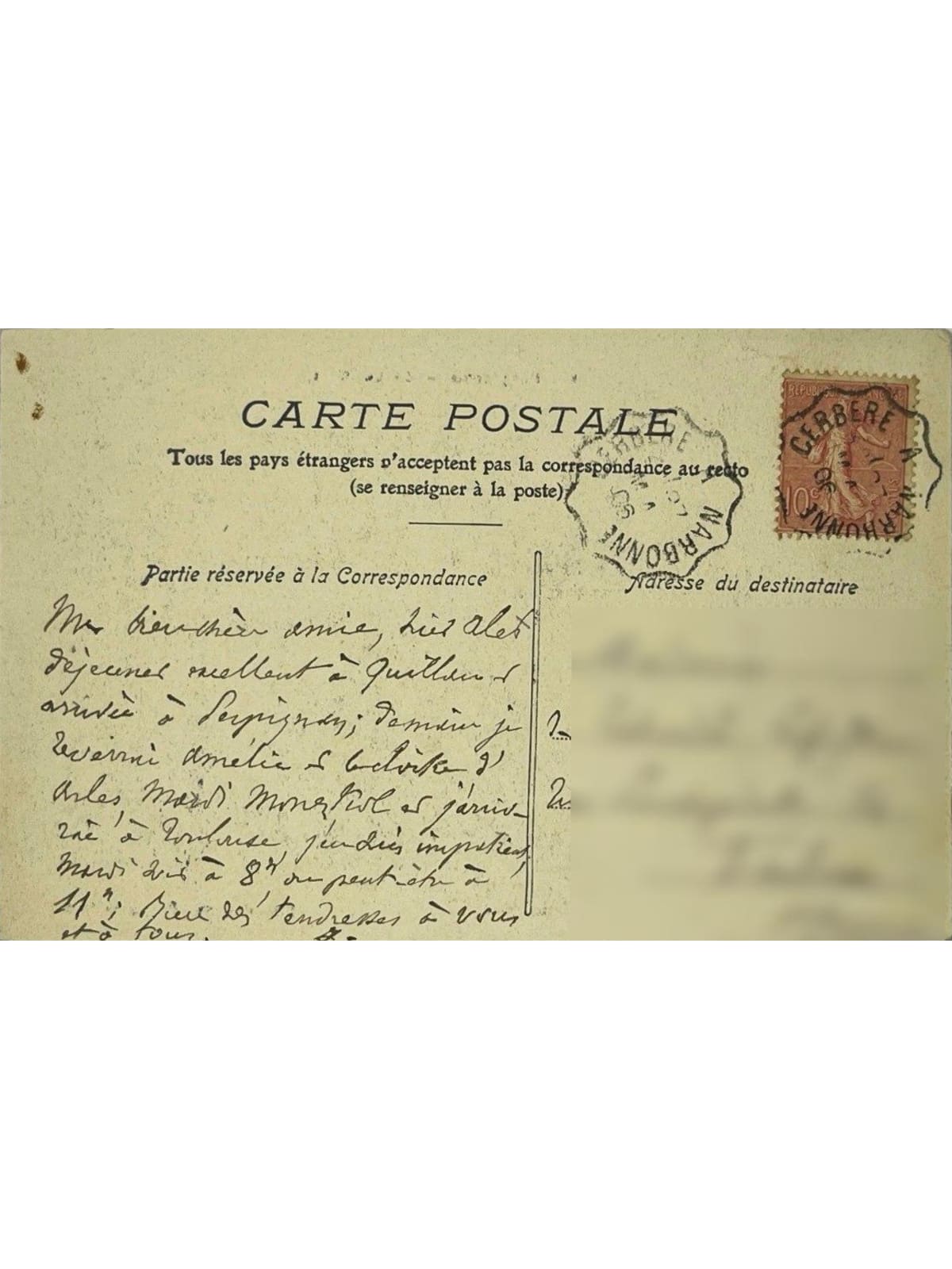Verso de la carte postale