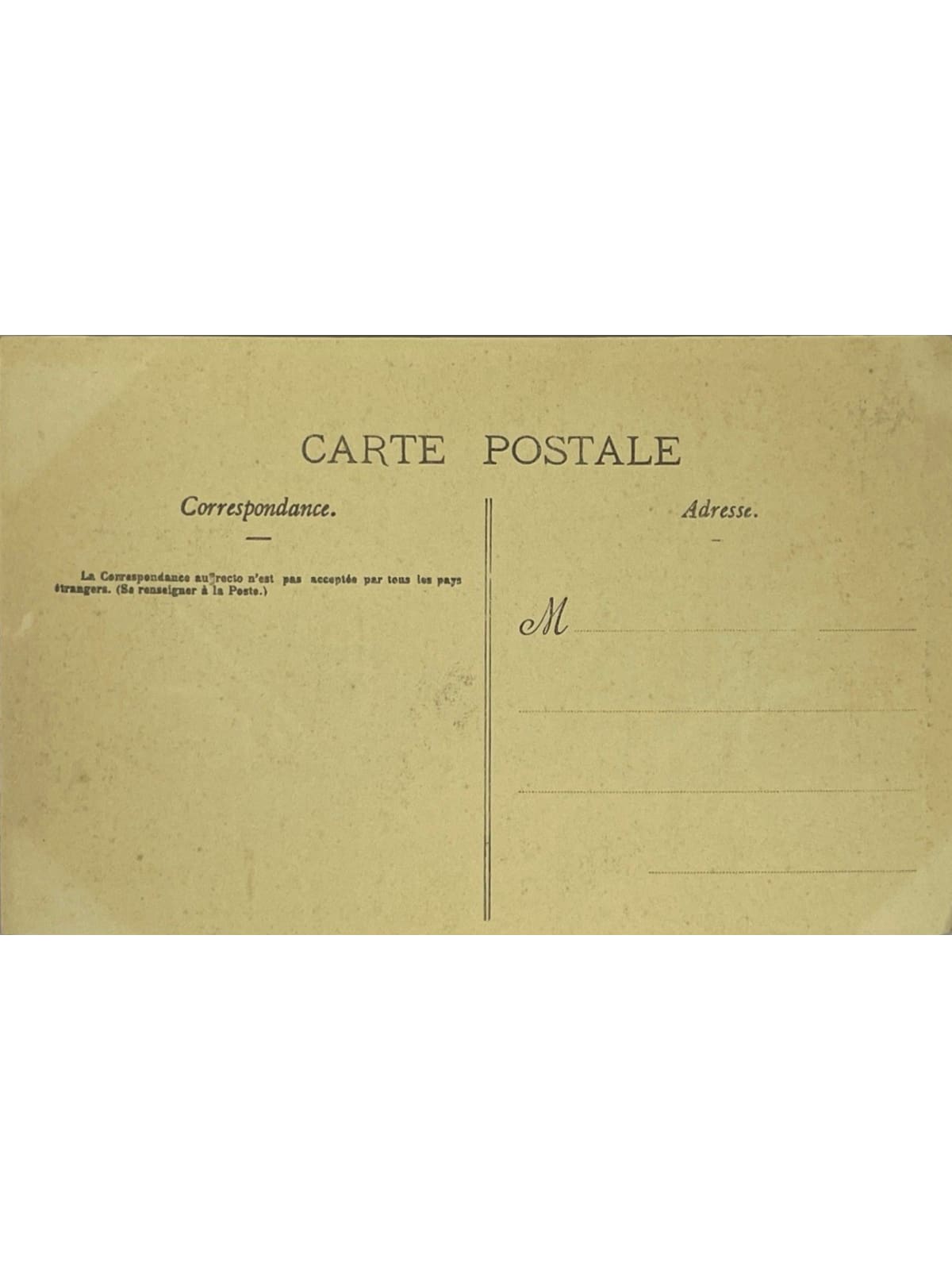 Verso de la carte postale