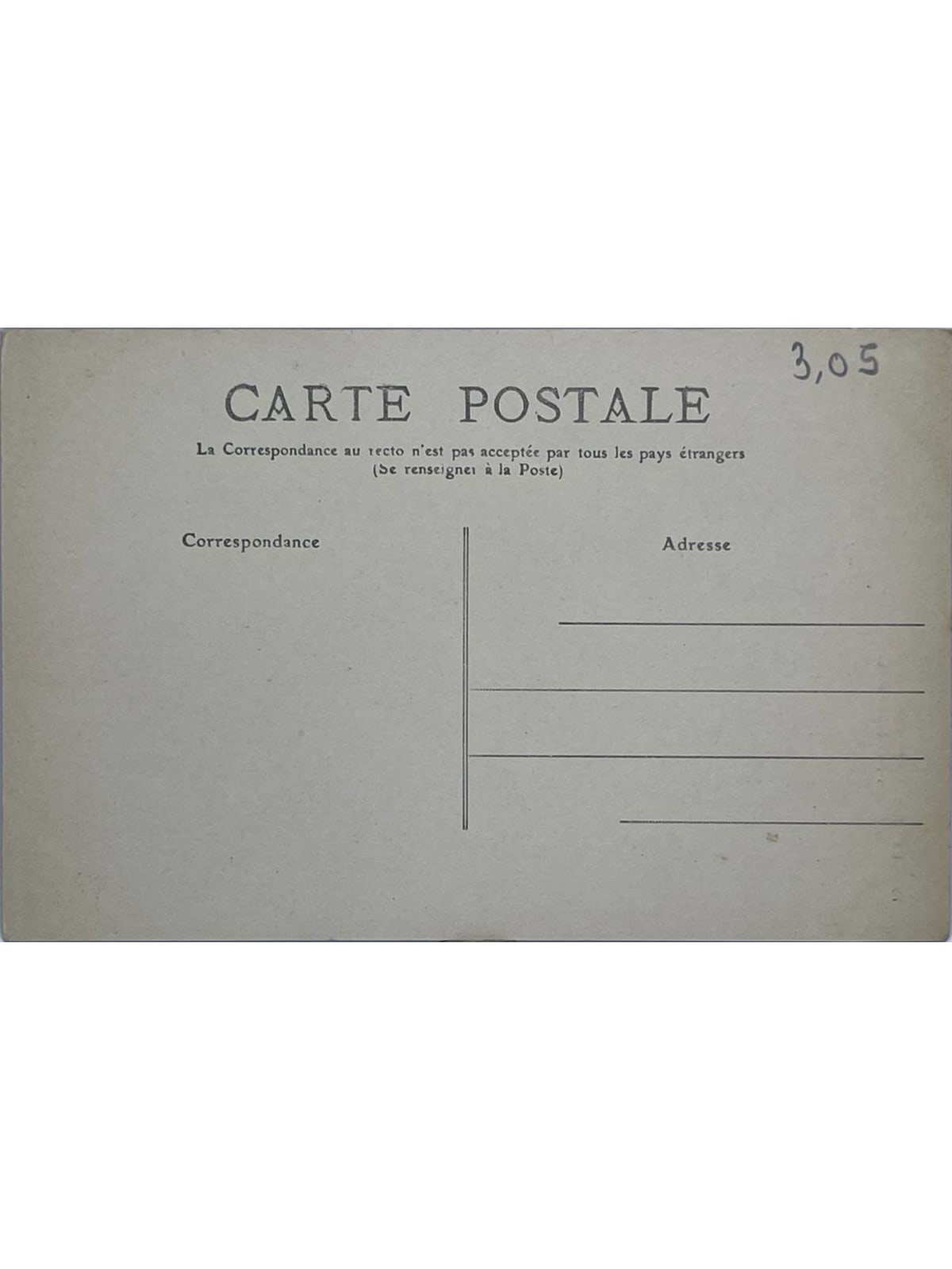 Verso de la carte postale