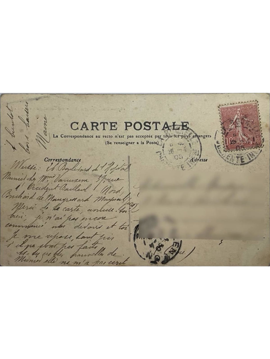 Verso de la carte postale
